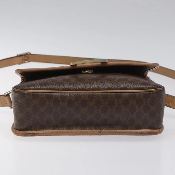 CELINE Macadam Canvas Circle Shoulder Bag PVC Leather Brown Gold Auth 115903 - Picture 6 of 16